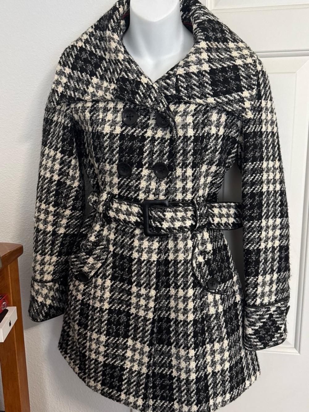 blanc noir Wool Black Lined Jacket with Belt